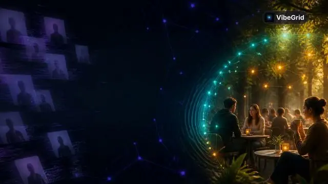 VibeGrid An introverted cafe-goer activates 'VibeGrid' and watches their silent surroundings light up with glowing AR hobby tags, instantly connecting them to a nearby group of like-minded creators: Find your network. Share your space.