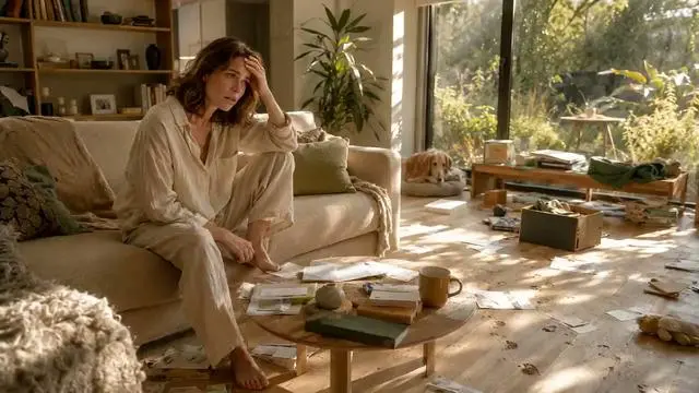 The Great Clean Escape An overwhelmed renter facing a mountain of messy chores uses the 'SparkClean' app to instantly summon a professional cleaning savior—transforming chaotic clutter into sparkling peace of mind: One Tap to Clear the Mess. Enjoy the Rest.